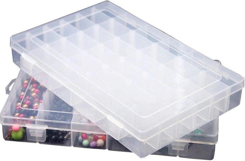 ADJO Multipurpose Plastic Jewellery Organizer, household container and Kit Earring Organiser, small good Storage Box jewellery Vanity Box (Transparent) 1 pcs 36 Grids Clear Plastic Storage Box Vanity Box(Transparent)