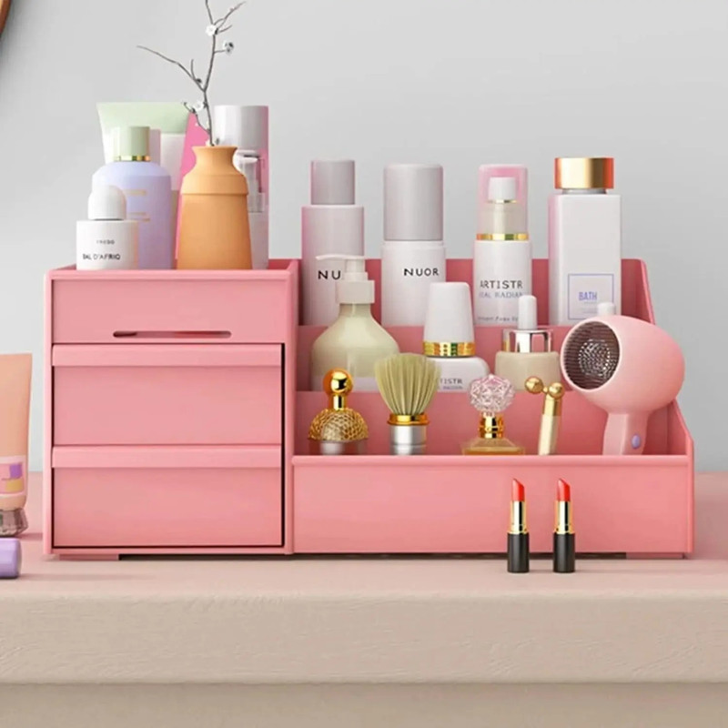 ESKIA Large Capacity Vanity Organizer for Lipstick, Brushes, Jewelry & Nail Polish Dressing table Vanity Box Vanity Box(Pink)