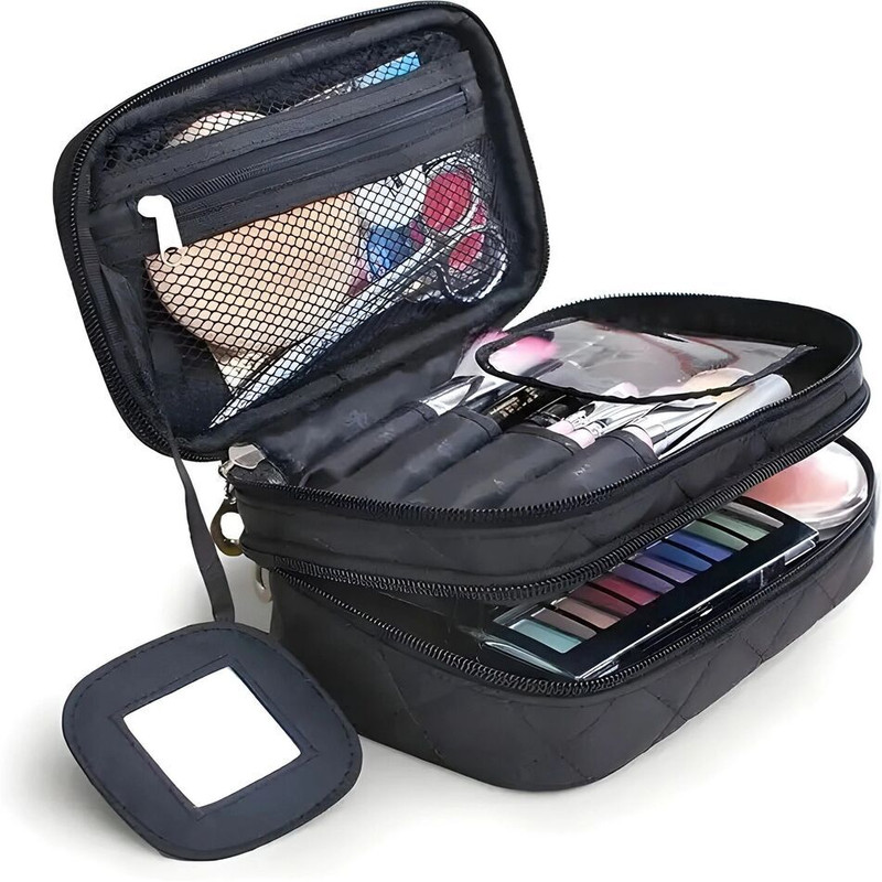 Godadi Wala Makeup Bag Organizer with Compartments for Cosmetics | N1B8 Multi-compartment makeup bag for organizing cosmetics, skincare & toiletries Vanity Box(Black)