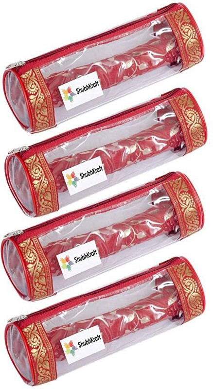 Home Style India Travel Bangle Case / Chudi Organizer / Jewellery Pouch / Transparent Bangle Organizer With Zip Closure For Girls & Womens (Pack of 4, Red) Vanity Box(Red)