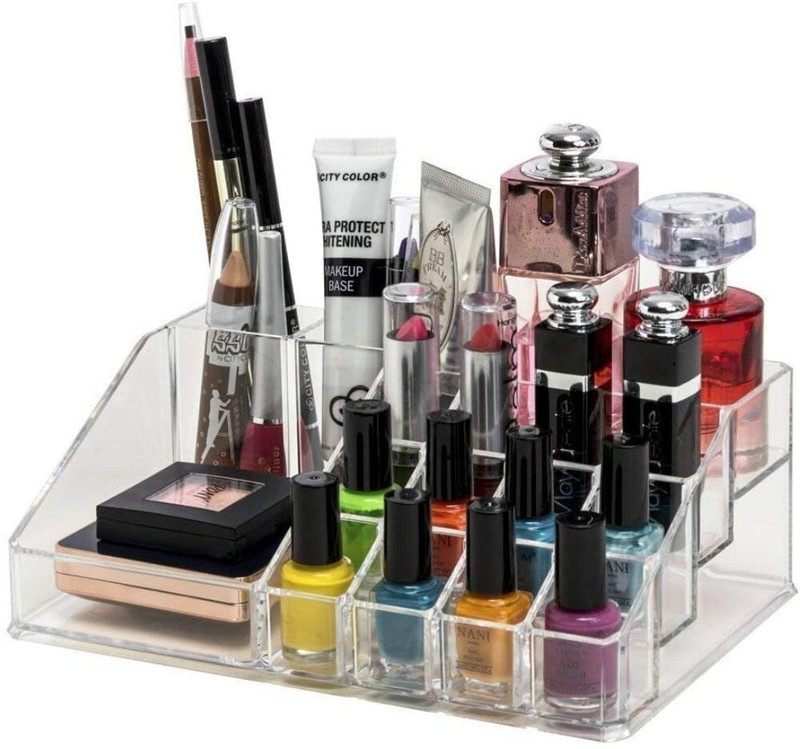 MF STORE Cosmetic Organizer 16 Compartment Cosmetic Makeup Jewelry Acrylic Lipstick Storage Organizer Box Lipstick and Nail Paint Stand Holder Lipstick And Brush Organiser Vanity Box(Clear)
