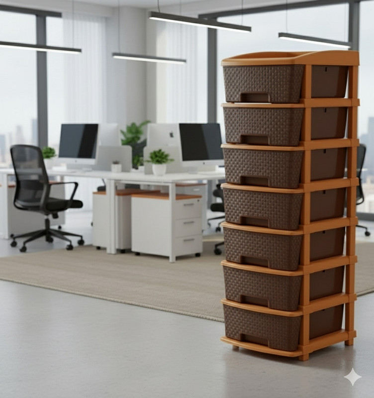 MAXTID Plastic 7 Layer Brown Nakoda Plastic Storage Tower Cabinet Storage Basket(Pack of 1)