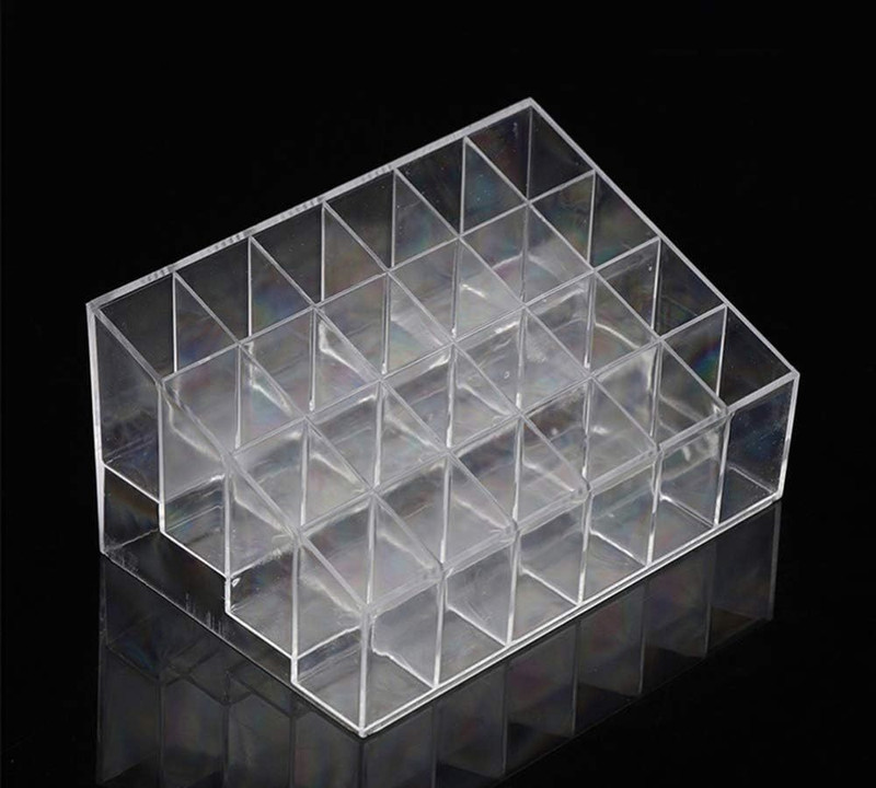 RAIYARAJ Cosmetics Lipstick Lip Gloss Nail Polish Organizer 24 Grid Squares Holder Stand Transparent Makeup Storage Box for Vanity Bathroom Countertop Beauty Vanity Box(Transparent)