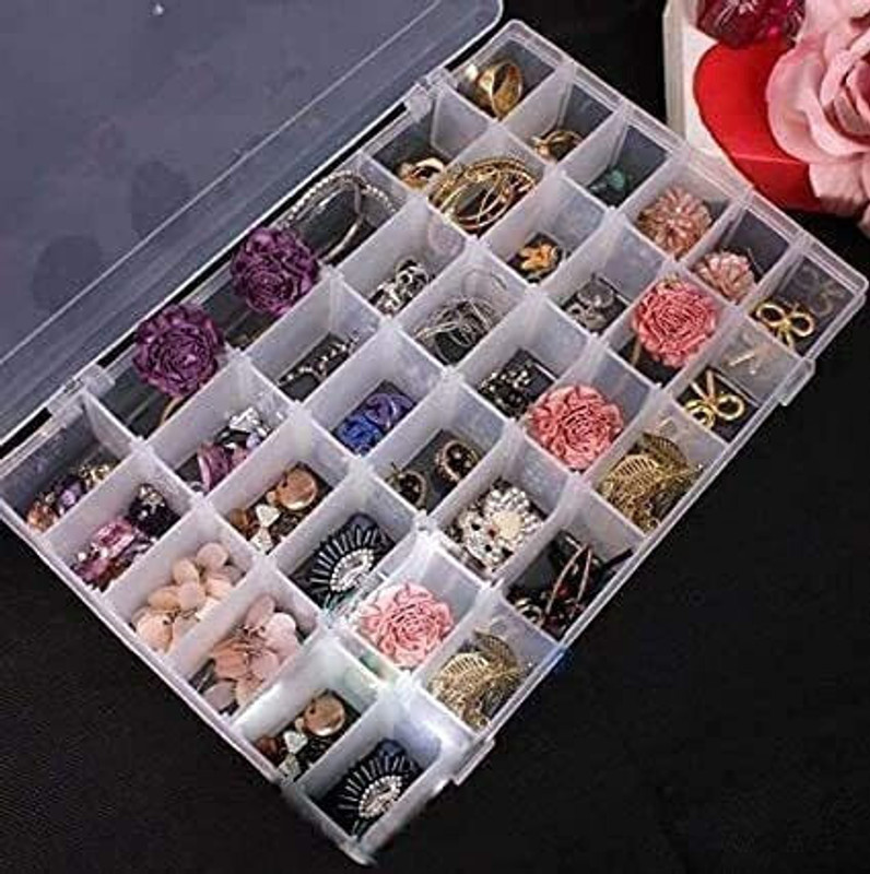 JIGSHTIAL Jewellery Organizer container Kit Earring Organiser good Storage Box Vanity Box 36 Grids Clear Plastic Storage Box Vanity Box(Transparent)