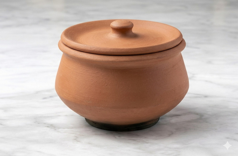 mittiroots MittiRoots Clay Handi Handi 1 L with Lid(Earthenware, Ceramic)
