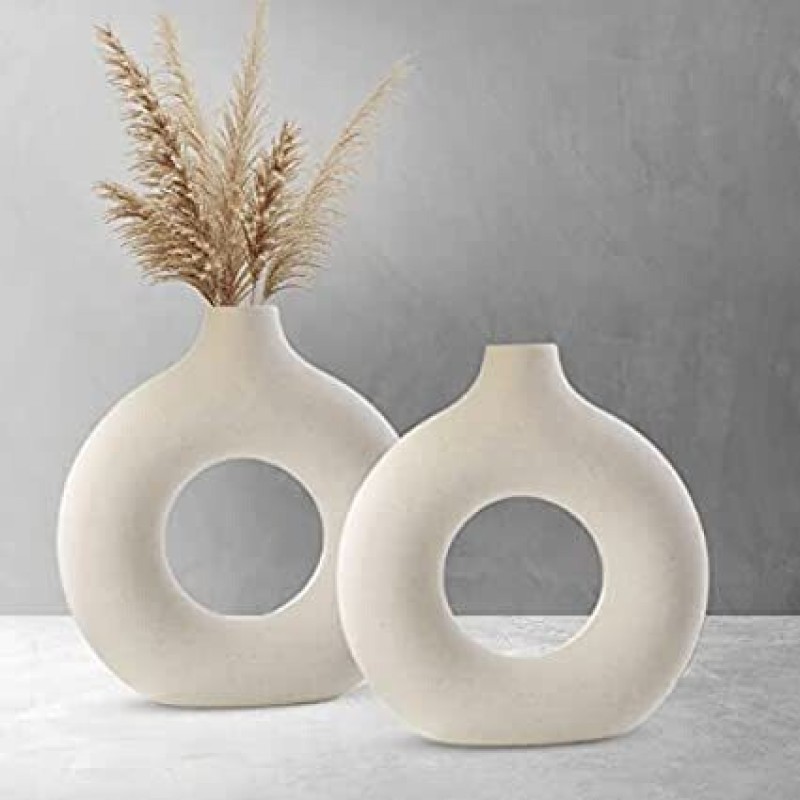 Kraftlik Handicrafts Kraftlik Handicrafts Donut Shape Vase for Office and Home Decor Centrepiece Ceramic Vase(8.2 inch, White)