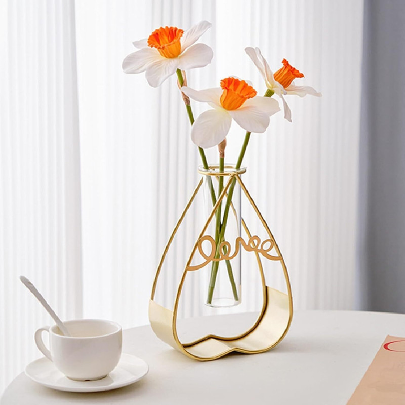 TIED RIBBONS Metal Test Tube Planter Glass Vase(8 inch, Gold)