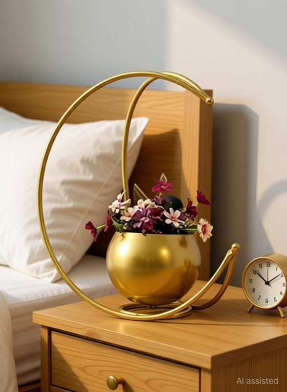MAX MART Geometric Metal Flower Vase Iron Vase(10 inch, Gold)
