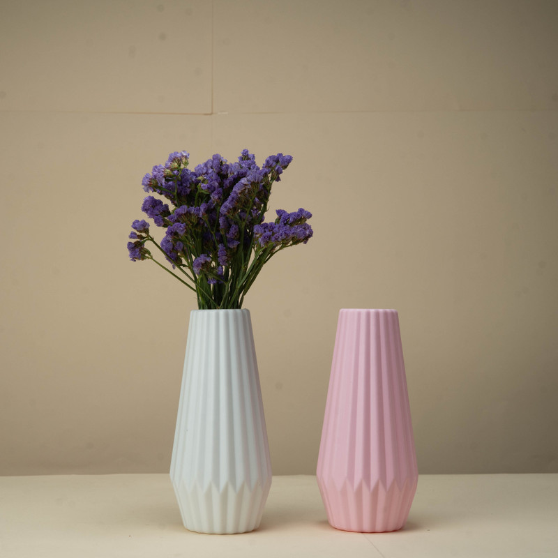 Mrida and Maati Pack of 2 (Without Flower) Table vase for Home Plastic Vase Pink and White Plastic Vase(8 inch, Multicolor)