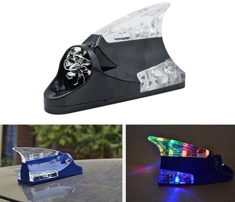 Air Wink Wind Powered LED Light Roof Antenna Shark Fin Warning Flash Lamp BLACK Wind Powered LED Shark Fin Roof Antenna Black Whip Vehicle Antenna