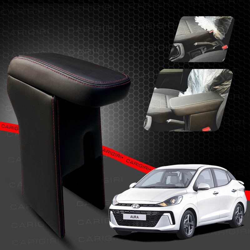 Carigiri Premium Armrest For Hyundai Aura with Moulded Foam(Nappa,Red Stitching) Car Armrest(Hyundai, Aura E Petrol, Aura S Petrol, Aura SX Petrol, Aura SX Plus AMT Petrol)