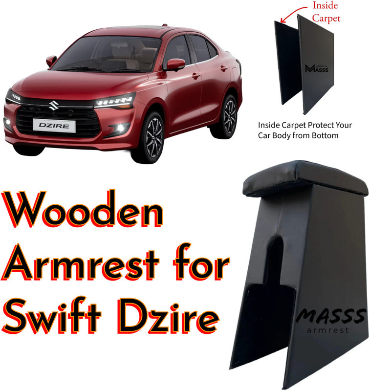 MASSS Swift Dzire Armrest|Soft Cushion|Leather Finish|In Built storage Car Armrest(Maruti, Swift Dzire)