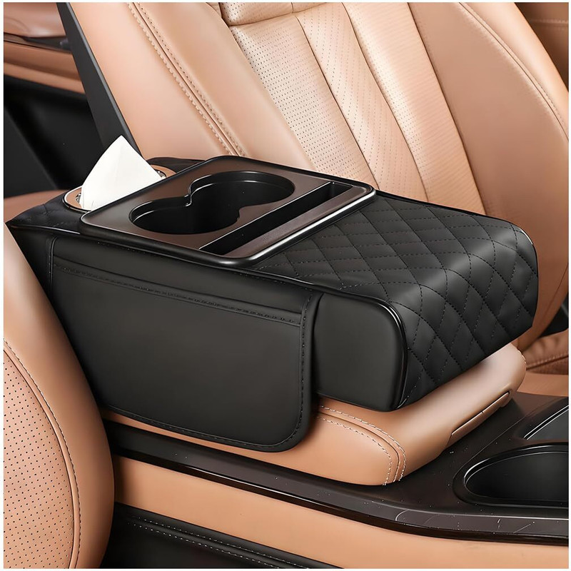 Gorofy Car Armrest Cushion, 5-in-1 Vehicle Centre Console Pad with 2 Storage Pockets Car Armrest(NA, Universal For Car)