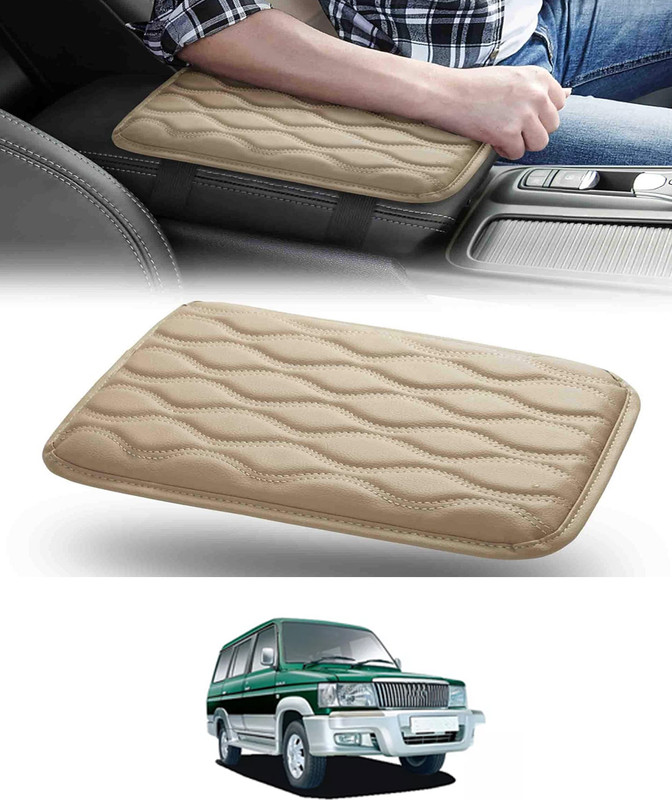 ABJD Waterproof Comfortable Beige Rectangle Leatherette ArmRest Cover For Car-212 Car Armrest(Toyota, Qualis)