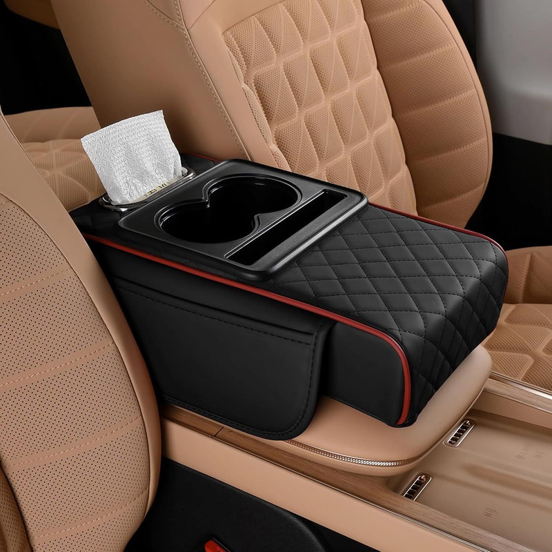 ghelanicreation Car Armrest Pad with Cup Holder & Console Organizer Cushion, 5 in 1 Car Armrest Cover