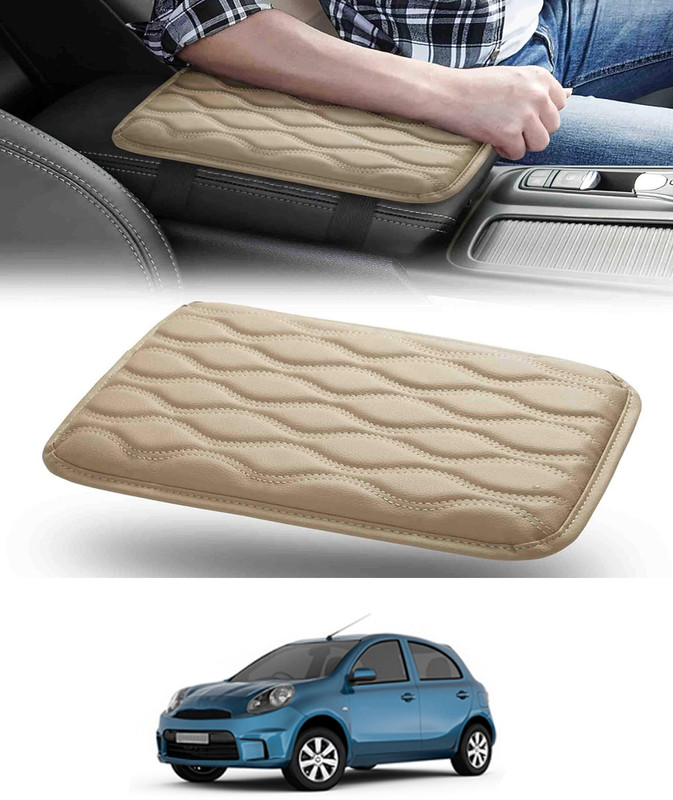 ABJD Waterproof Comfortable Beige Rectangle Leatherette ArmRest Cover For Car-186 Car Armrest(Nissan, Micra Active)