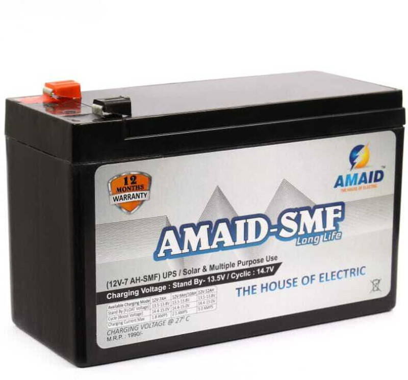 AMAID SMF 12V 7Ah SMF UPS-Battery Use for Solar, Ups and Etc.Computer UPS with 12 Months Warranty Solar Compatible Square Wave Inverter(500 VA)