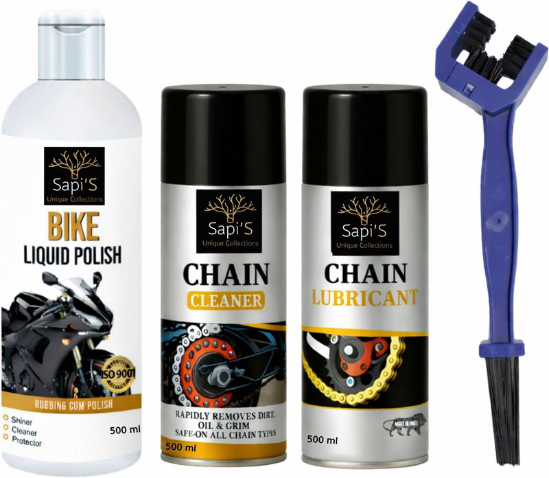 SAPI'S Chain Cleaner 500 ml, Chain Lube 500 ml, Bike Polish 500 ml & Cleaning Brush Vehicle Brake Cleaner(1500 ml)