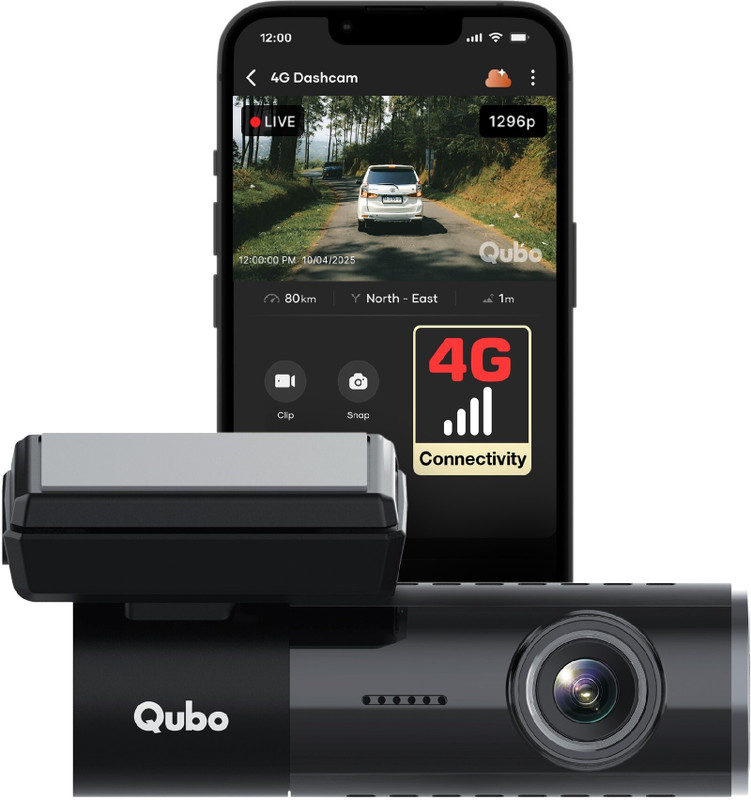 Qubo 4G Dashcam Dashboard Camera System(1 Camera, 3MP)