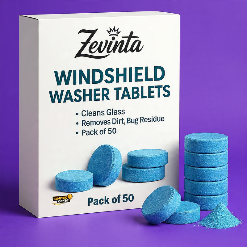 Zevinta Windshield Washer Tablet for Car Glass Cleaning – Streak Free Tablet Concentrate Vehicle Glass Cleaner(50 Tablets)