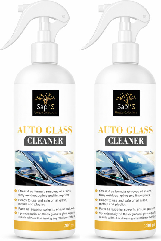 SAPI'S Car Glass Cleaner Spray 200 ml – Streak-Free Windshield & Window Cleaning Liquid Liquid Vehicle Glass Cleaner(400 ml)