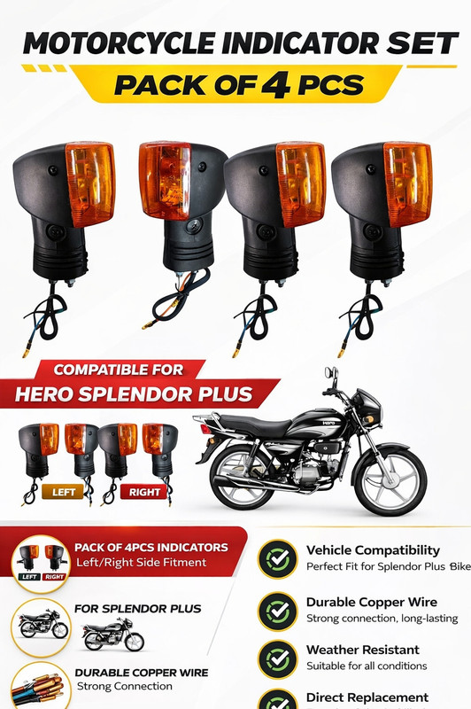 Anaisha Enterprises Rear, Front, Side Halogen Indicator Light for Hero Splendor Plus(Amber)