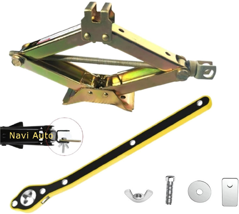 NAVI AUTO Golden 3 Ton Manual Scissor car Jack for All car with Scissor Jack with Ratchet Vehicle Jack(3000 kg)
