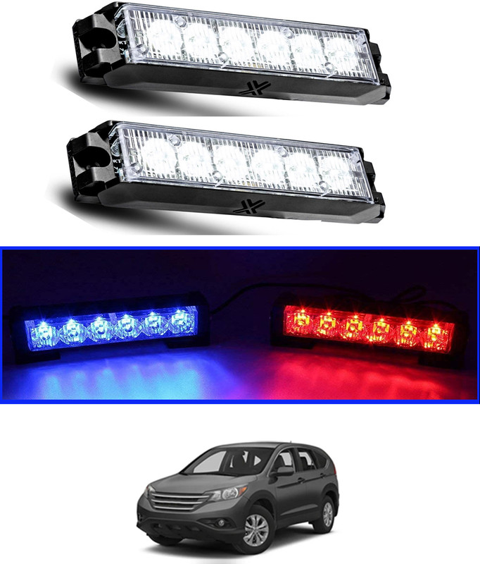 CCMM Red/Blue Dual-Color Flashing 6 LED Compact Design Light For Car Set Of 2-74 Car Fancy Lights(Red, Blue)
