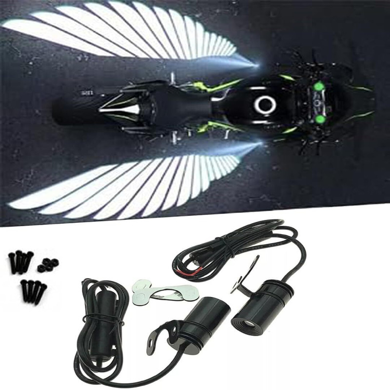 SHOP4U Bike Angel Wings Neon Lighting Projector White Color Wings Reflection in Metal Side Marker Motorbike LED (12 V, 15 W)(Universal For Bike, Pack of 2)