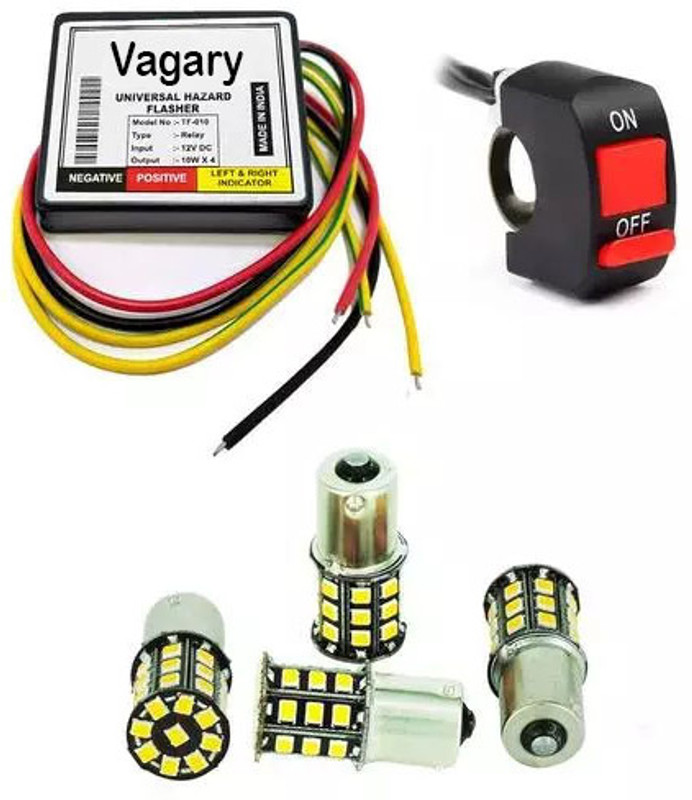 Vagary Universal 16 Mode Bike Hazard Flasher With Bulb Indicators & ON/OFF Switch Combo Brake Light Motorbike LED (12 V, 15 W)(Universal For Bike, Pack of 3)
