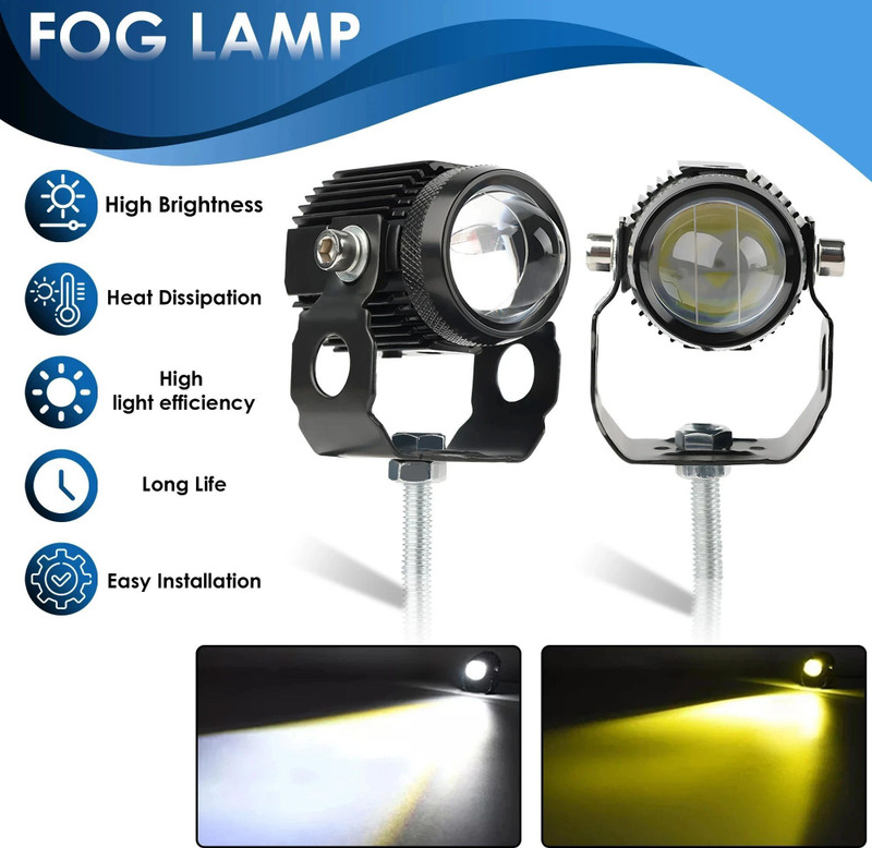 Atoray Driving Fog Lamp White Yellow Spotlight 12V Canbox With Fan with CNC Switch Fog Lamp Car, Motorbike LED (12 V, 60 W)(Universal For Bike, Pack of 2)