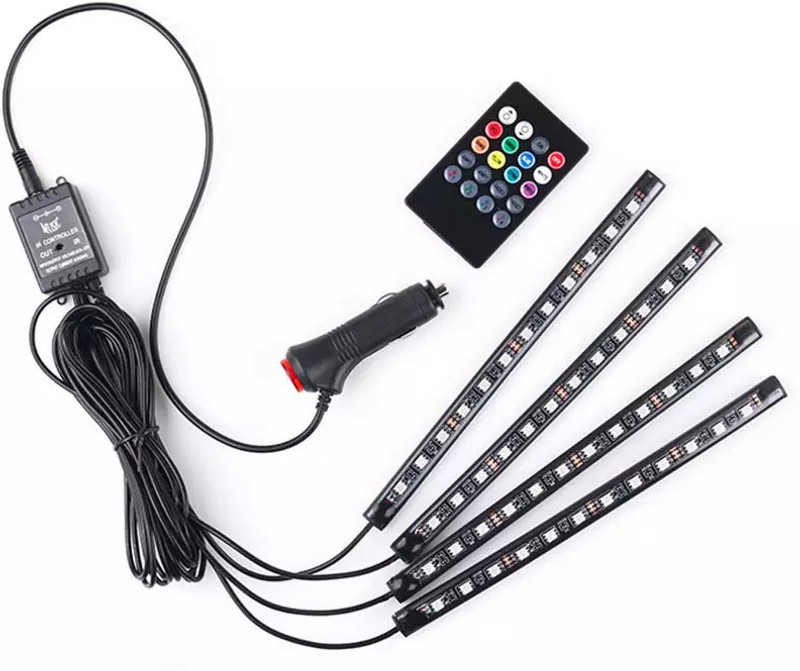 MOTO XSPEED 4Pcs 48 LED Multi Colour Music Car Strip Atmosphere and Wireless Remote Control Interior Light Car LED (12 V, 10 W)(Universal For Car, Pack of 4)