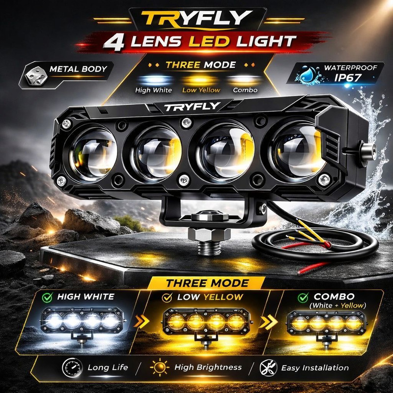 TRYFLY KL-8 NEW 4 LENS LED LIGHT Headlight Motorbike, Car, Truck LED (12 V, 80 W)(Universal For Bike, Universal For Car, Pack of 1)