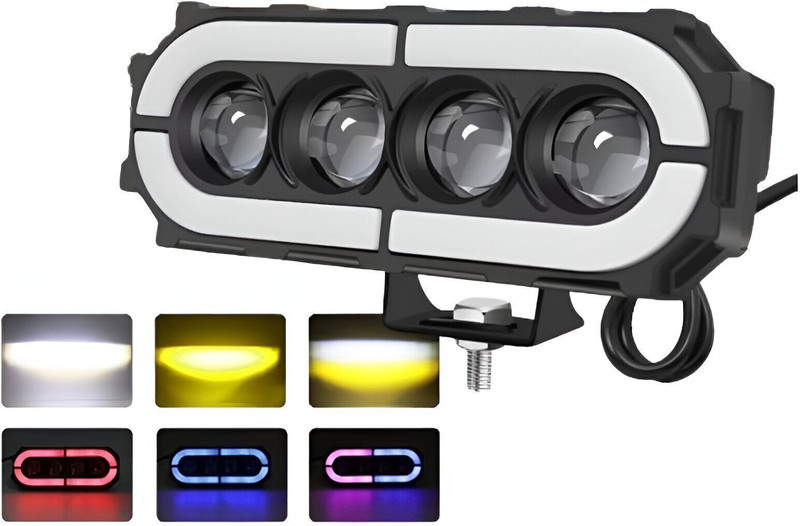 LIU HJG 4 LED 60W DC 12-48V DRL Yellow/White & RGB Multi-Color Fog Light Fog Lamp Car, Motorbike, Truck LED (12 V, 60 W)(Universal For Bike, Universal For Car, Pack of 1)