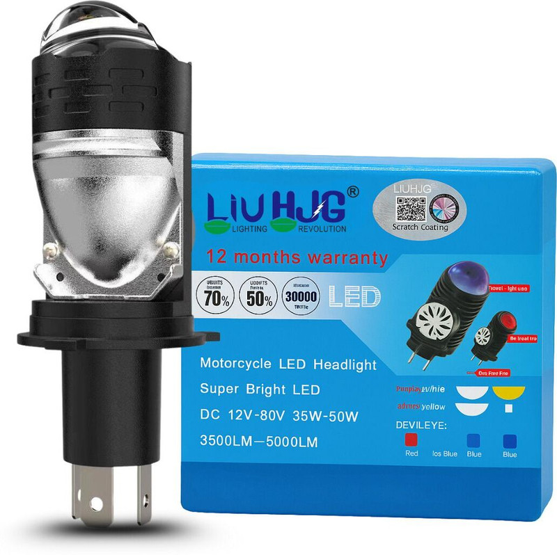 LIU HJG High Power White LED H4 Projector Lens Bulb With Red Devil Eye Headlight Car, Motorbike, Truck, Van LED (12 V, 50 W)(Universal For Bike, Universal For Car, Pack of 1)