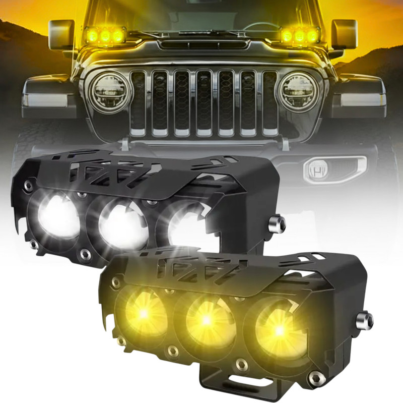 aksmit 3 Lens LED Fog Light with Dual Beam – White & Yellow High Waterproof Headlight Car, Motorbike, Truck, Van LED (12 V, 40 W)(Universal For Car, Pack of 2)