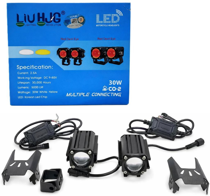 LIU HJG Bright Yellow/White 60 Watt LED Fog Light With Red Devil Eye Fog Lamp Car, Motorbike, Truck, Van LED (9 V, 60 W)(Universal For Bike, Universal For Car, Pack of 2)