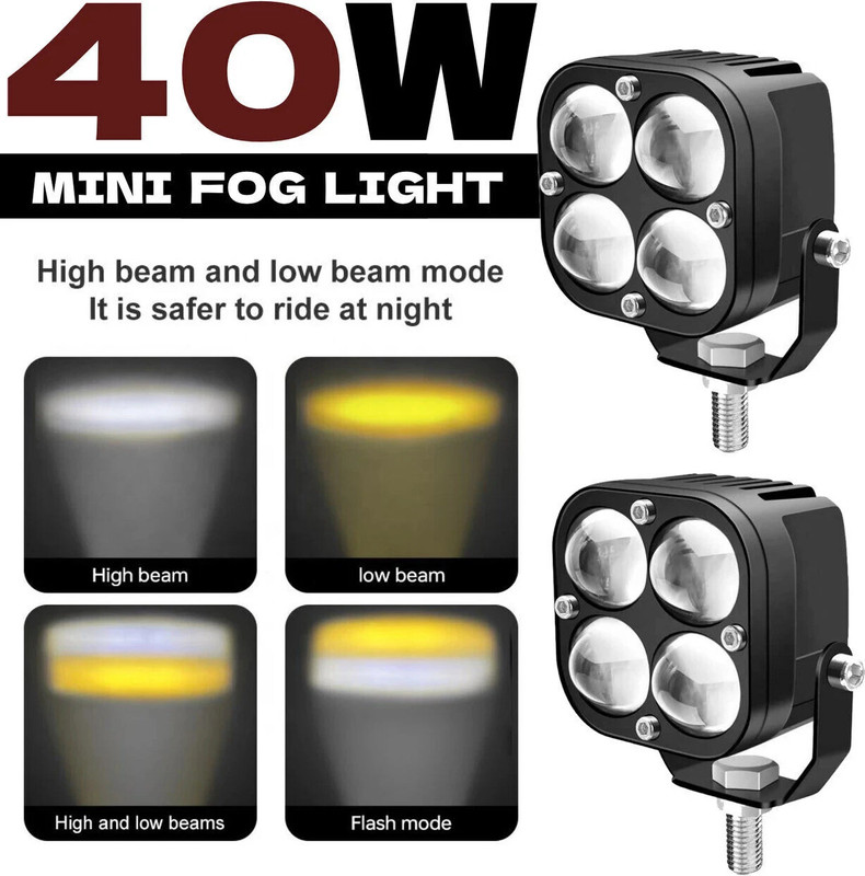 AutoPowerz 40W Mini LED Fog Light with Yellow/White Flashing Mode Fog Lamp Car, Motorbike, Truck LED (9 V, 40 W)(Universal For Bike, Universal For Car, Pack of 2)