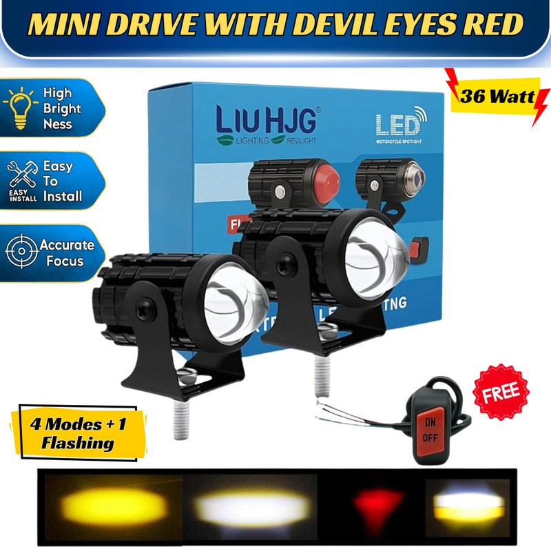 Autozap LIU HJG Mini Driving Yellow White And Red Devil with Flashing Fog Lamp Motorbike, Car LED (12 V, 36 W)(Universal For Bike, Universal For Car, Pack of 3)