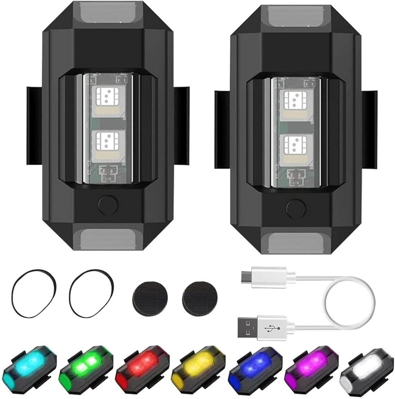 aksmit Multi 7 Colors LED Aircraft Strobe Lights & USB Charging (2pc) Headlight Motorbike, Van, Truck, Car LED (5 V, 15 W)(Universal For Car, Universal For Bike, Pack of 2)