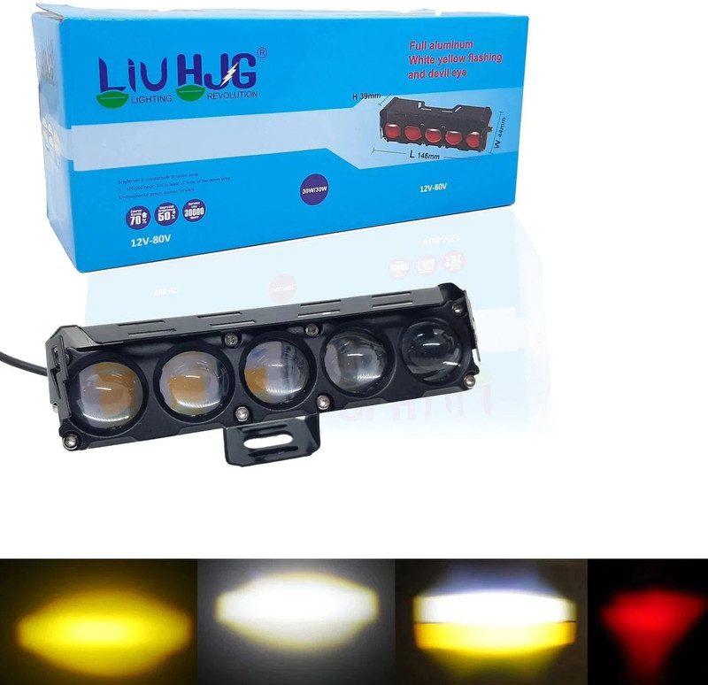 LIU HJG Yellow/White LED 30+30 Watt Fog Light With Devil Eye Fog Lamp Car, Motorbike, Truck, Van LED (12 V, 60 W)(Universal For Bike, Universal For Car, Pack of 1)