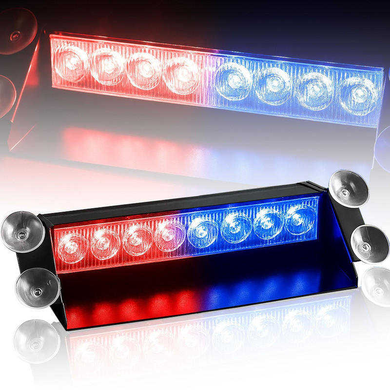 CARZEX 8 Led Flash Car Flashing Warning Emergency Windshield Unit 3 Mode Police Strobe Light Lamp waterproof police and charger(chipku) Car Fancy Lights(Red, Blue)