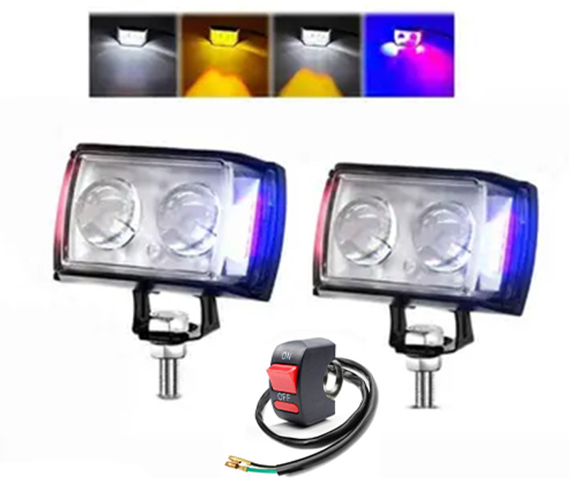JKM traders 2-Lens PCR 6-MODE LED Light for Bikes & Cars - 4 Adjustable Modes Fog Lamp Headlight Motorbike, Car, Truck, Van LED (12 V, 45 W)(Universal For Bike, Pack of 2)