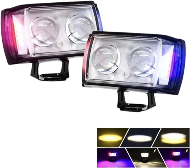BIKEBLOOM 2 Led Mini Drive Fog Light with White/Yellow + Red & Blue Fog Lamp Car, Motorbike LED (12 V, 25 W)(Universal For Bike, CB Twister, Splendor Plus, Splendor NXG, Shine, Pack of 2)