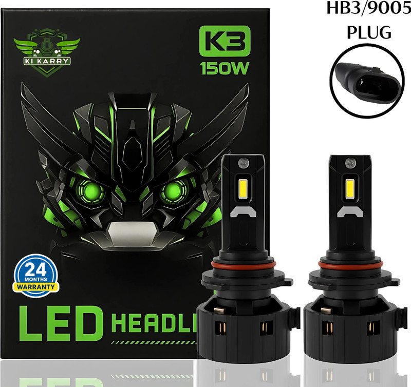KI KARRY Bright White LED 9005 Fitting 150 Watt Headlight Bulb Headlight Car, Motorbike, Truck, Van LED (12 V, 150 W)(Universal For Bike, Universal For Car, Pack of 2)