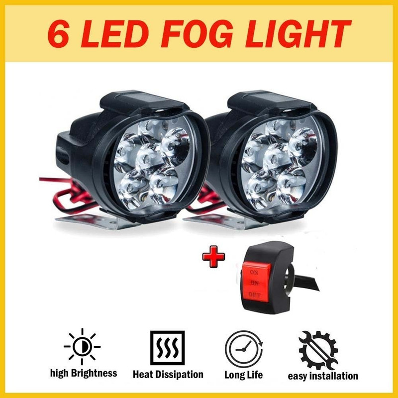 Znee Smart 6 LED Fog Light With Switch Fog Lamp Motorbike LED for Bajaj, TVS, KTM, Hero, Honda, Mahindra, Royal Enfield (12 V, 18 W)(Universal For Bike, Pack of 2)