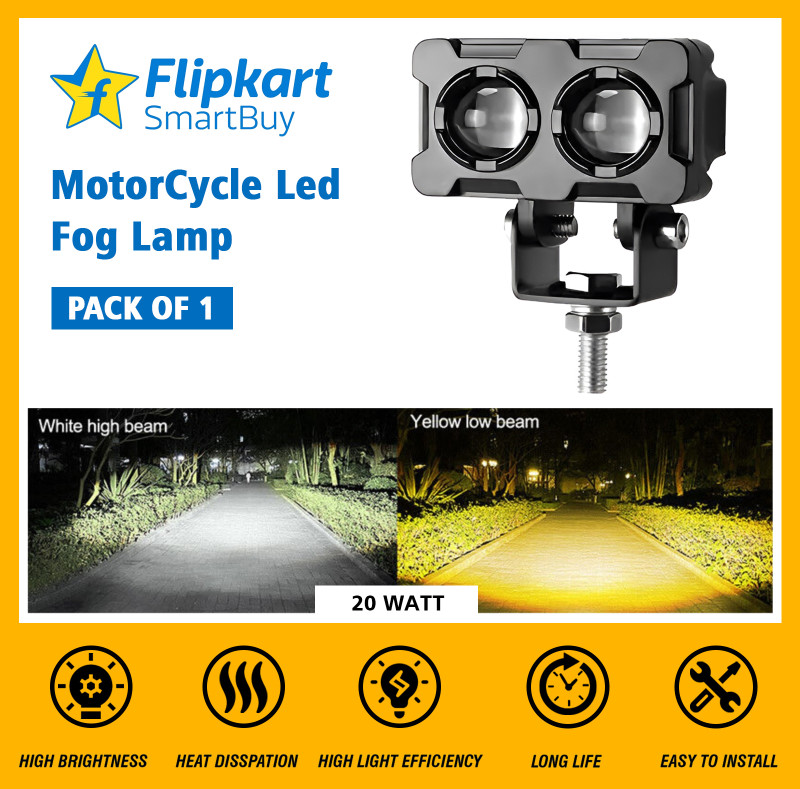 Flipkart SmartBuy Motorcycle LED Fog Lamp Two Lens White Yellow Fog Lamp Motorbike, Car LED (12 V, 20 W)(Universal For Bike, Pack of 1)