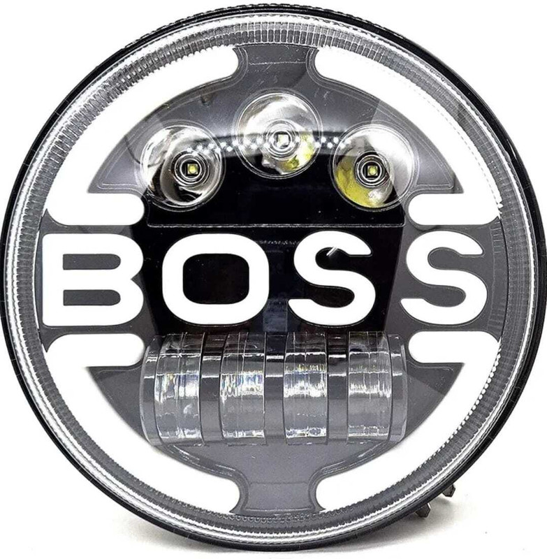 Motronix BOSS Round LED Headlight with White DRL | High Brightness Headlight Motorbike LED for Royal Enfield (12 V, 12 W)(Universal For Bike, Pack of 1)