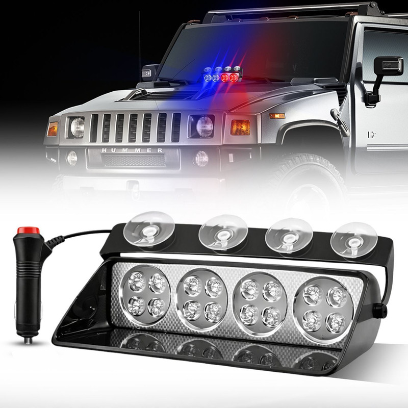 FABTEC 16 LED Flashing Car Light – Red & Blue Strobe Decorative Dashboard LED for Cars Dash Light Car, Van, Truck LED (12 V, 8 W)(Universal For Car, Pack of 1)