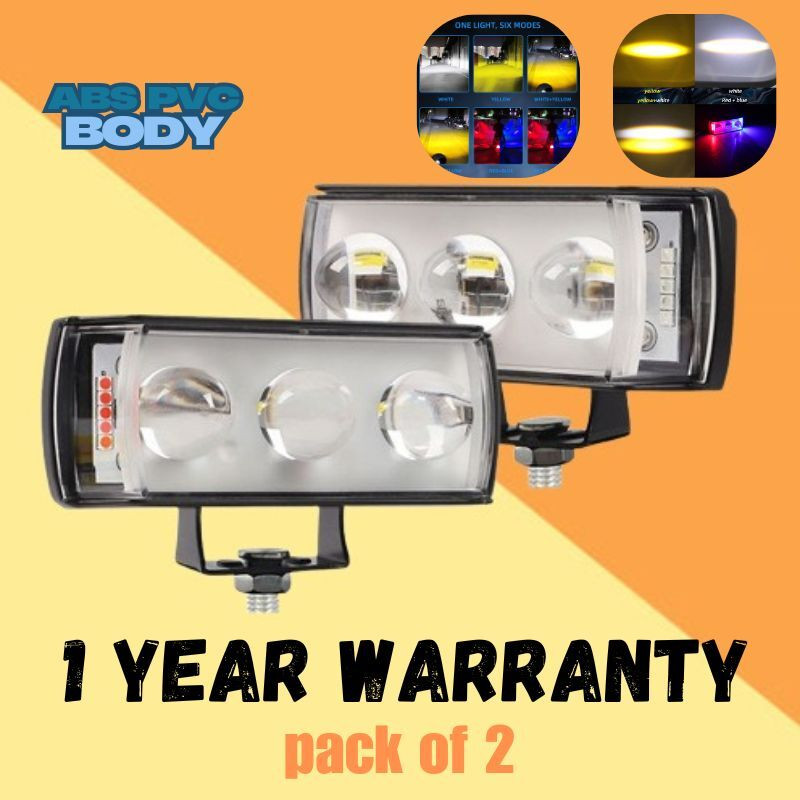 TRYFLY DX71 SIX MODE Yellow/White with Red/Blue 60W DC 9V-60V Dual Lens Fog Light Fog Lamp Car, Motorbike, Truck, Van LED (12 V, 30 W)(Universal For Car, Universal For Bike, Pack of 2)